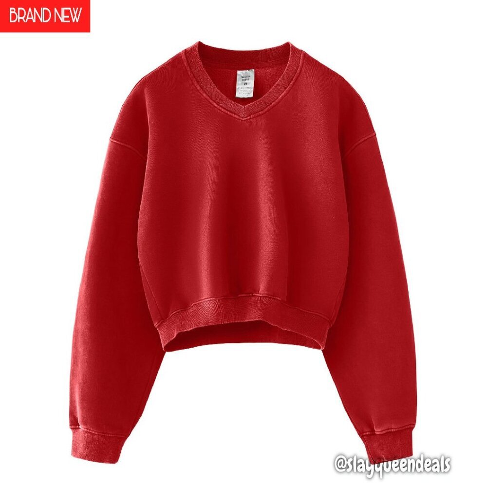 Acid Wash V-Neck Hoodie Women's Fleece Sweatshirt Athletic Long Sleeve
